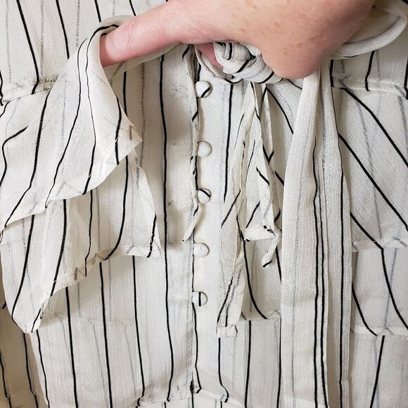 Line & Dot Sheer Layered Look Long Sleeve Blouse with Neck Tie - Picture 4 of 10